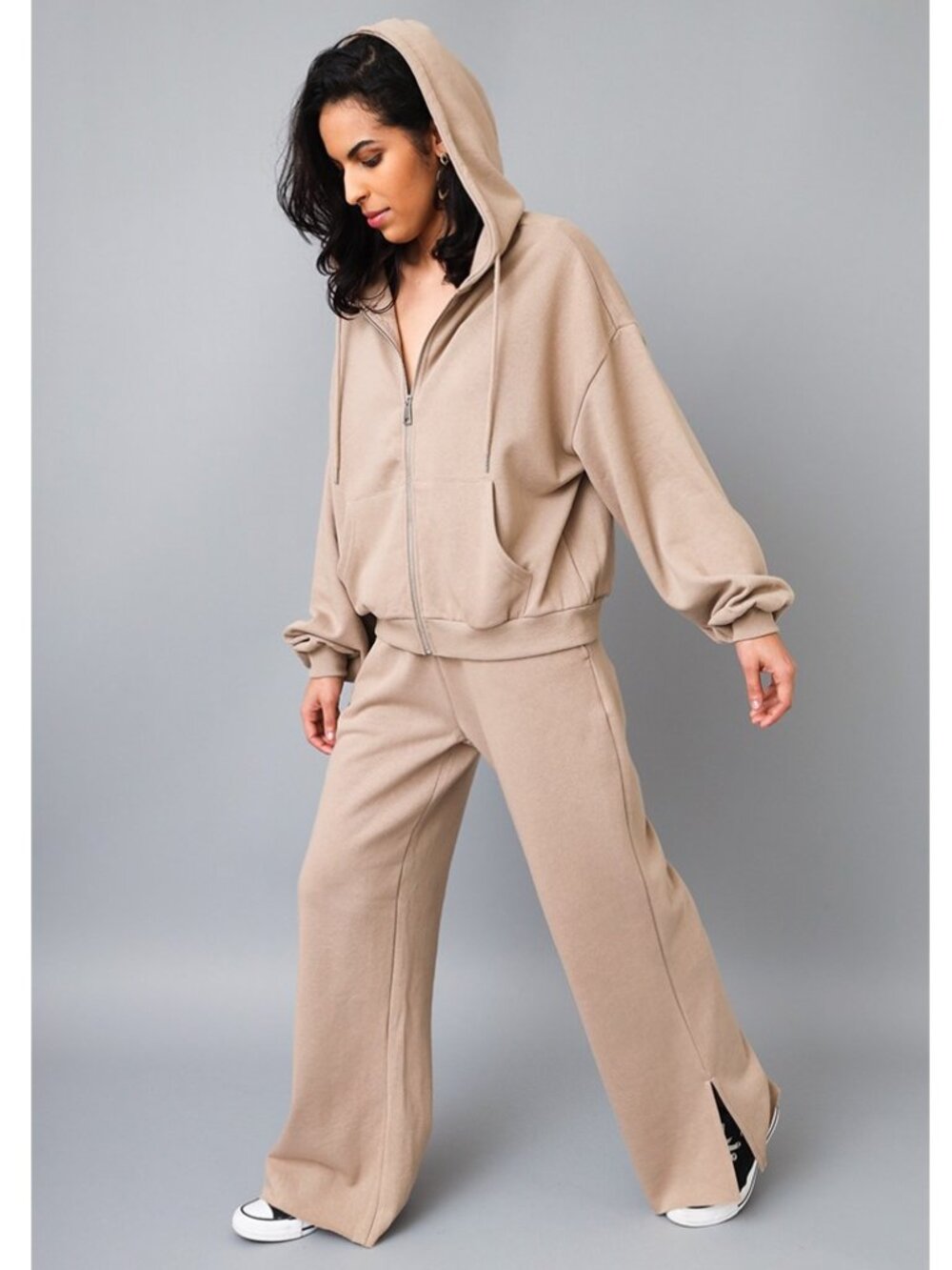 TAN RELAXED FIT LOUNGE HOODIE SET